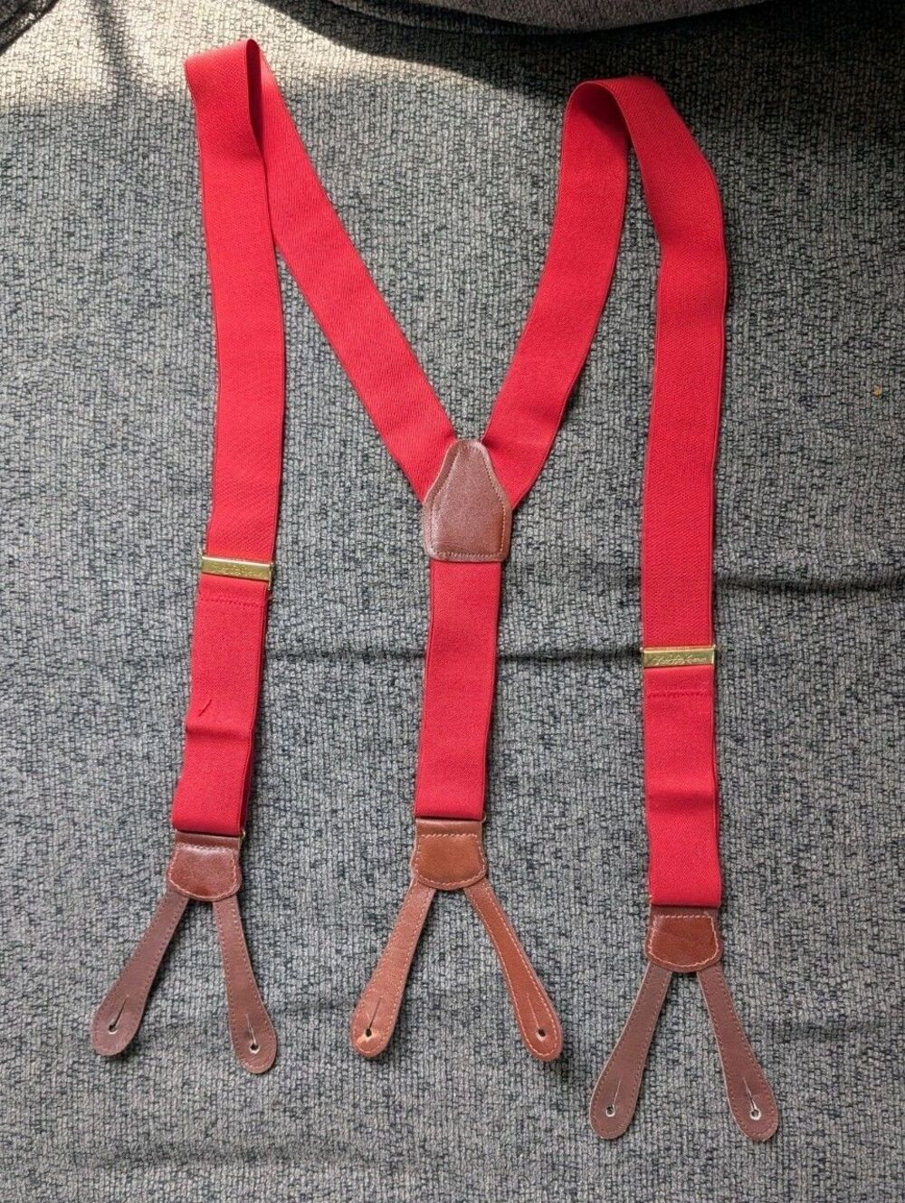 Saks Fifth Avenue Button Suspenders Braces Red Leather Brass Vtg Mens Accessory